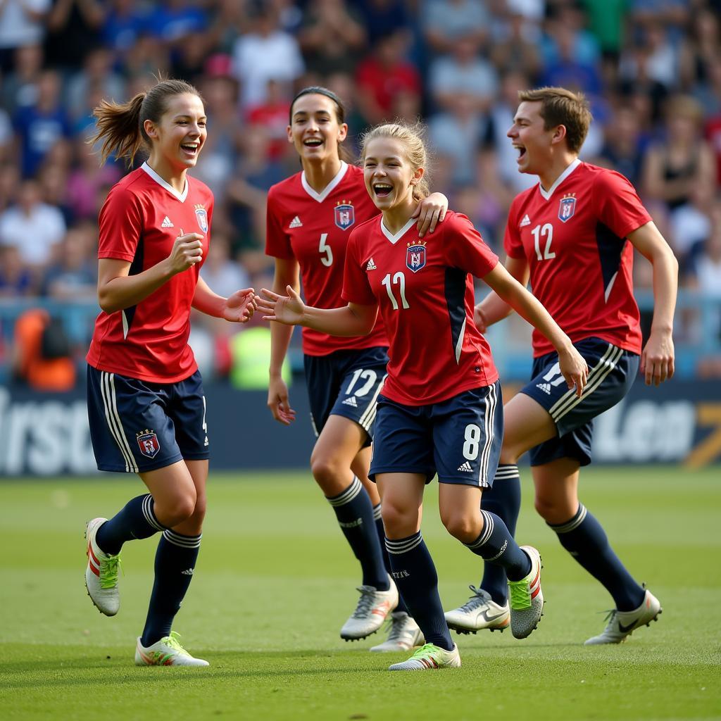 Young players celebrating a goal at the U20 World Cup