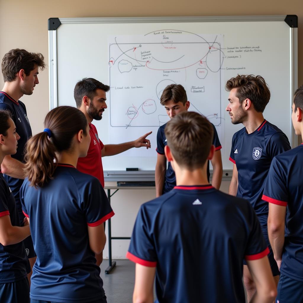 U22 team discussing tactics with their coach