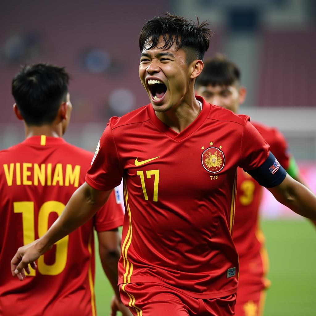 U22 Vietnam Player Celebrating a Goal, Jersey Number Visible