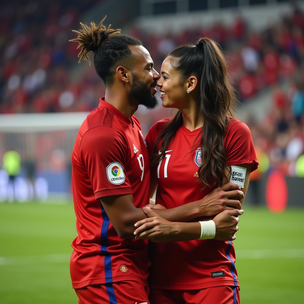 U23 Footballer and Girlfriend Celebrating a Win