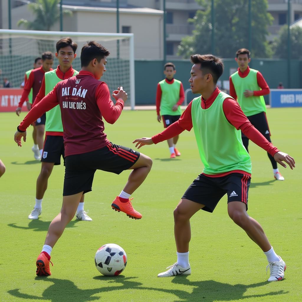 U23 Hai Duong players undergoing rigorous training sessions to hone their skills and teamwork.