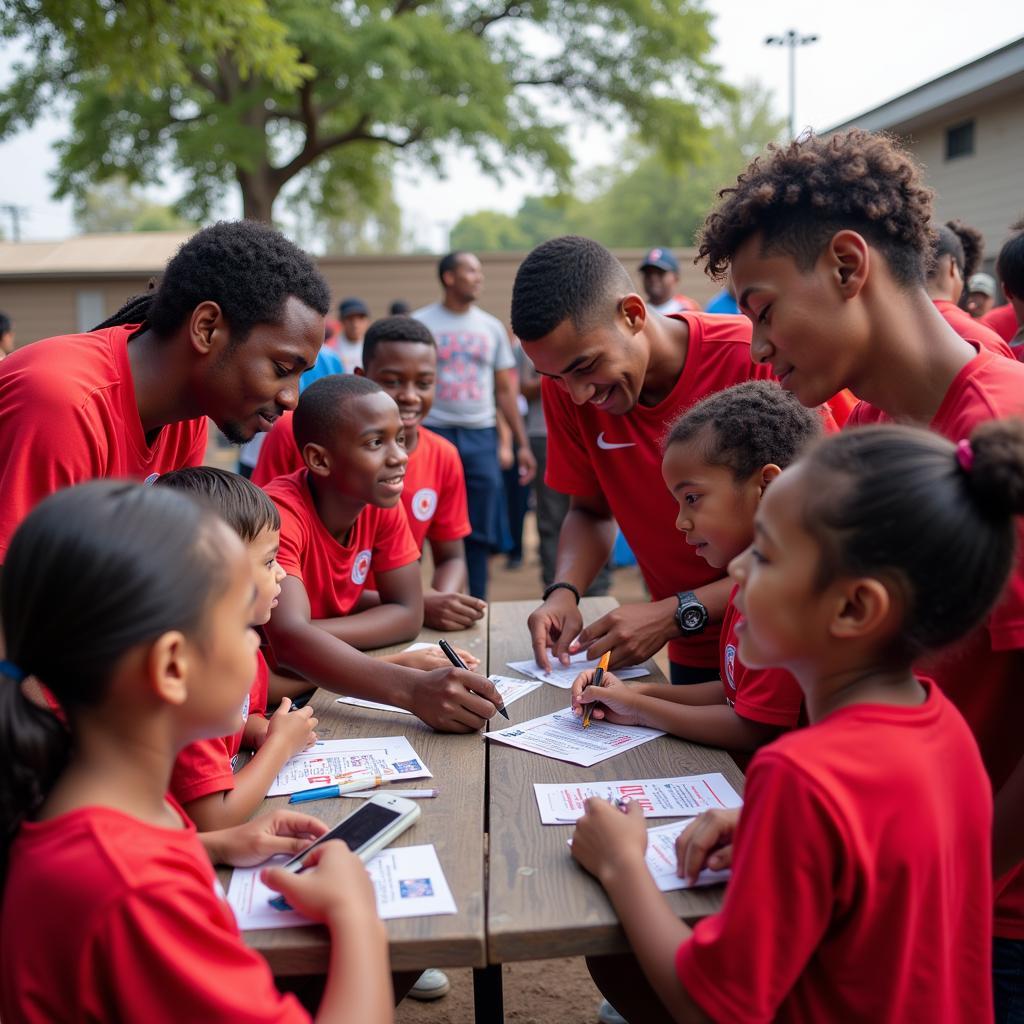 U23 players meeting with local children