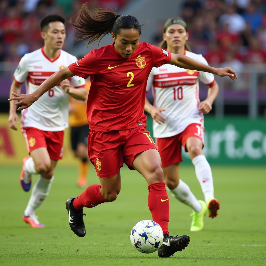 U23 Vietnam player number 2 making an interception.