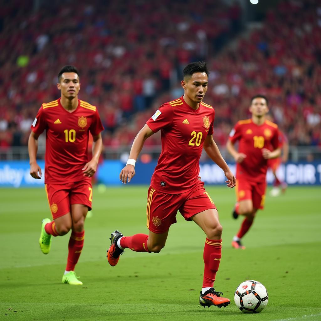 U23 Vietnam players wearing their jersey numbers during a match.