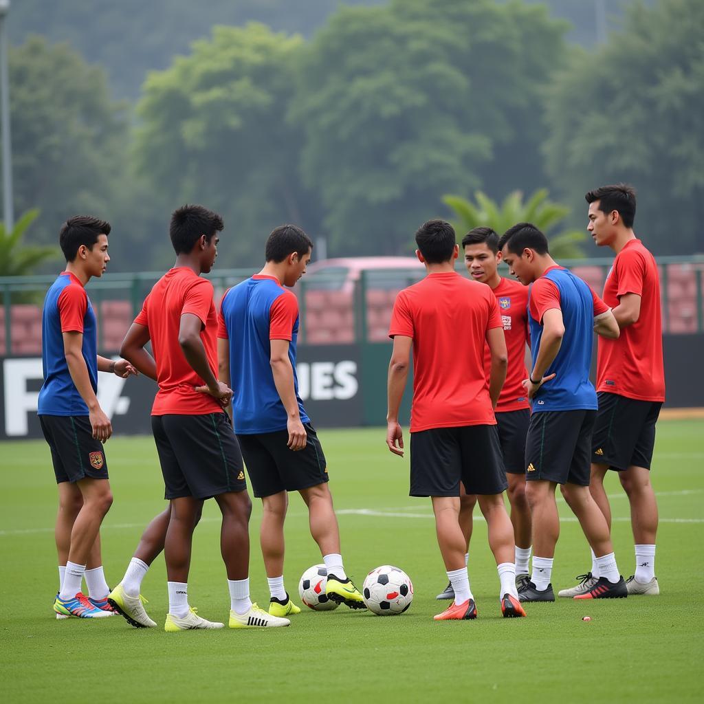 U23 Vietnam players engaged in tactical drills during a training session