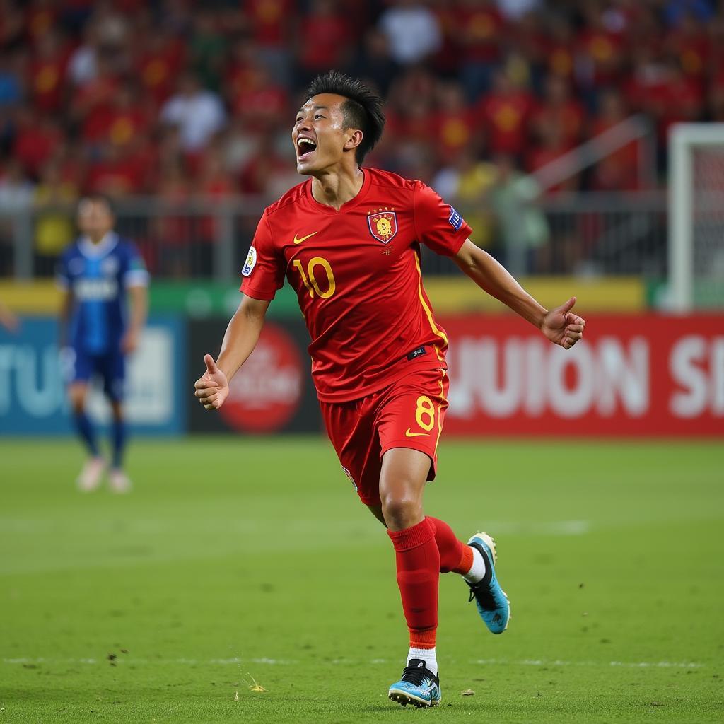 Van Quyet celebrating a goal for the Vietnam national team.