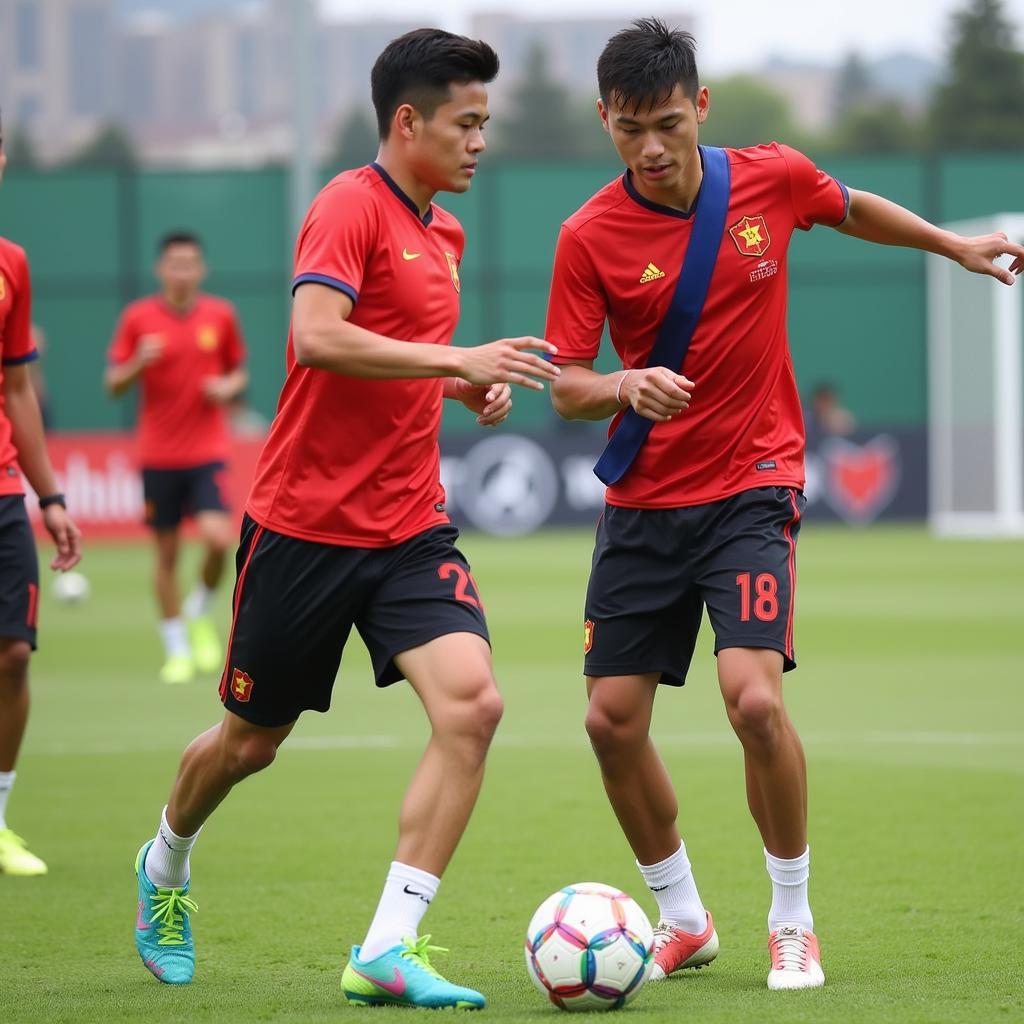 Van Thanh training with the Vietnam national team