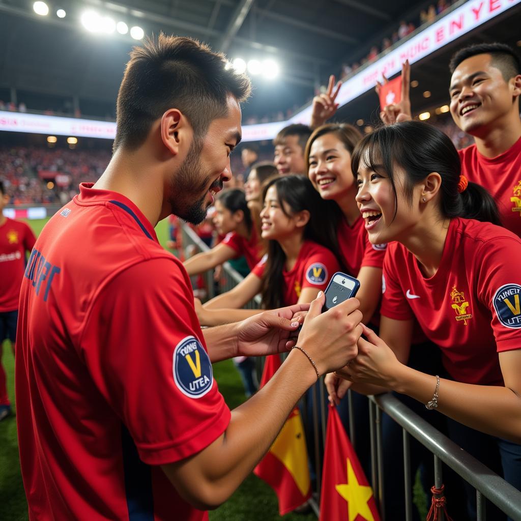 Vieteetel Foreign Player Interacting with Vietnamese Fans