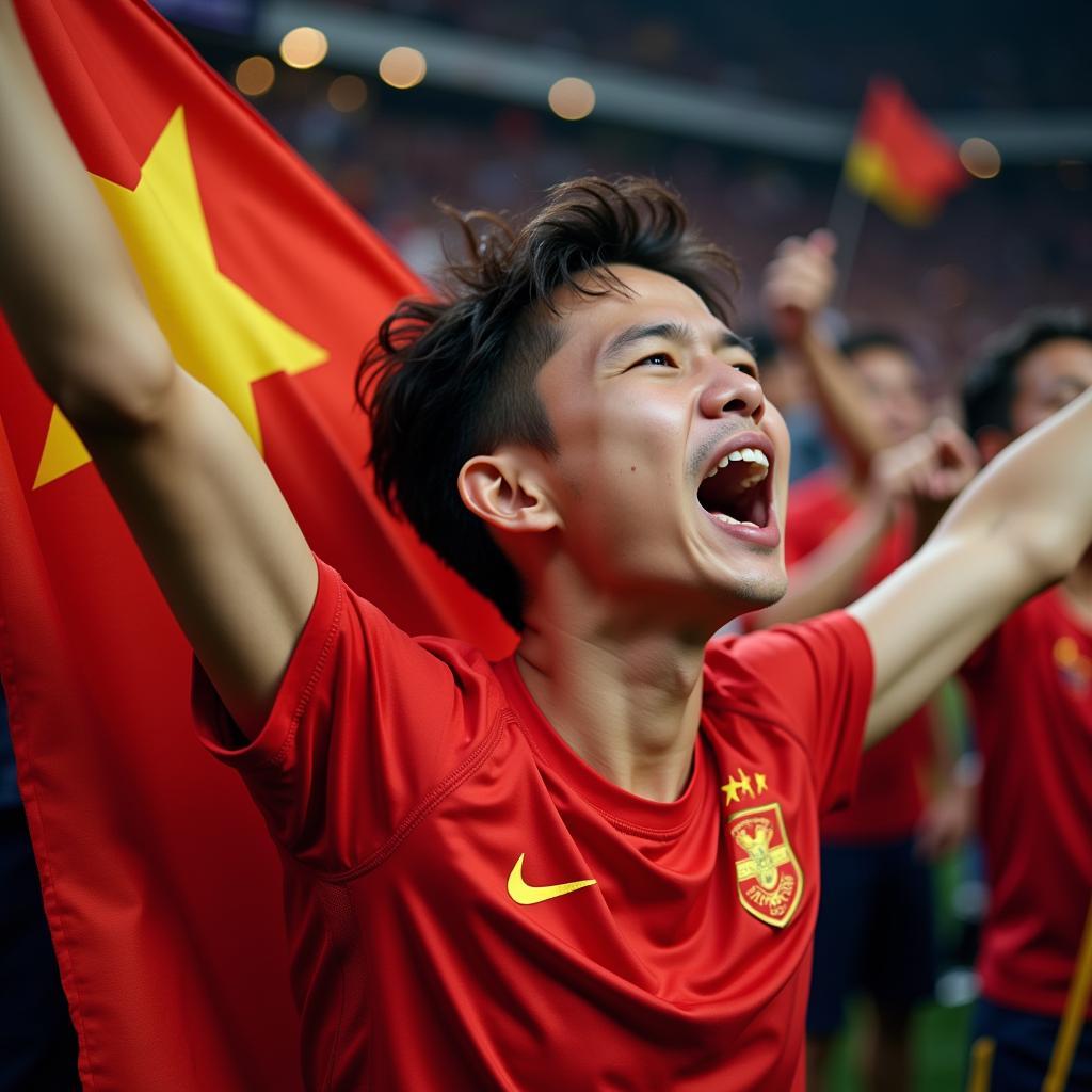 Vietnamese fan celebrating a goal