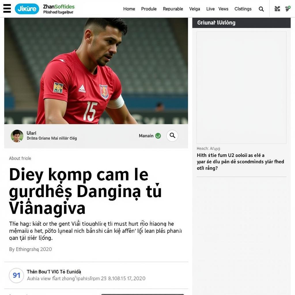 Screenshot of a Vietnamese football news website