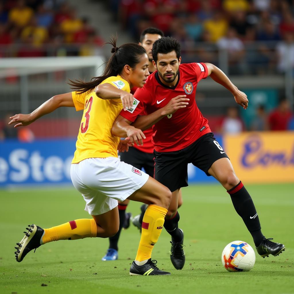 Midfield battle between Vietnam and Indonesia players