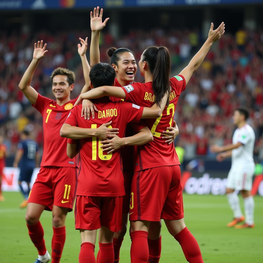 Vietnam U23 players celebrating a crucial victory