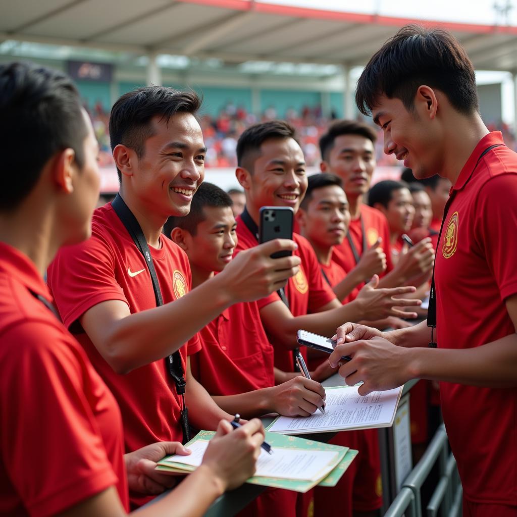 Vietnam U23 players interacting with their fans