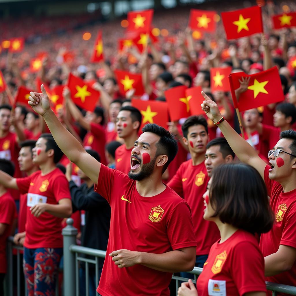 Vietnamese Football Fans Cheering for Their Team