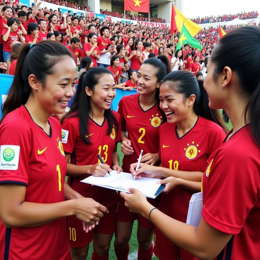 Vietnam Women's Football team interacting with fans