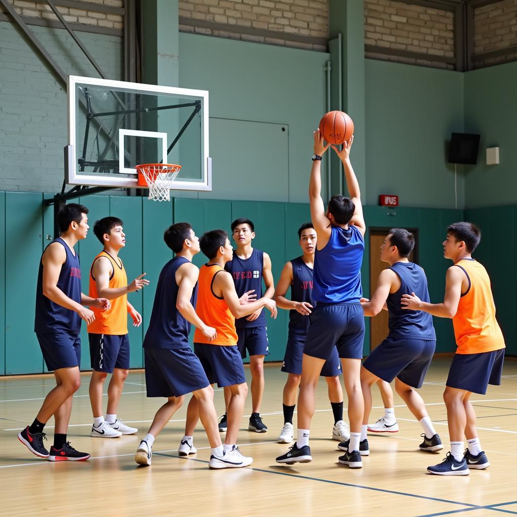 Vietnamese basketball team undergoing rigorous training drills