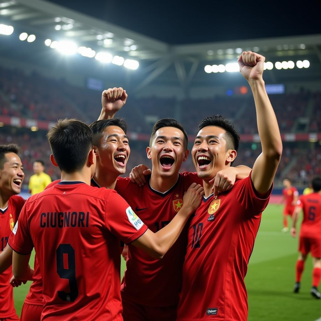 Vietnamese Football Team Celebrating a Goal