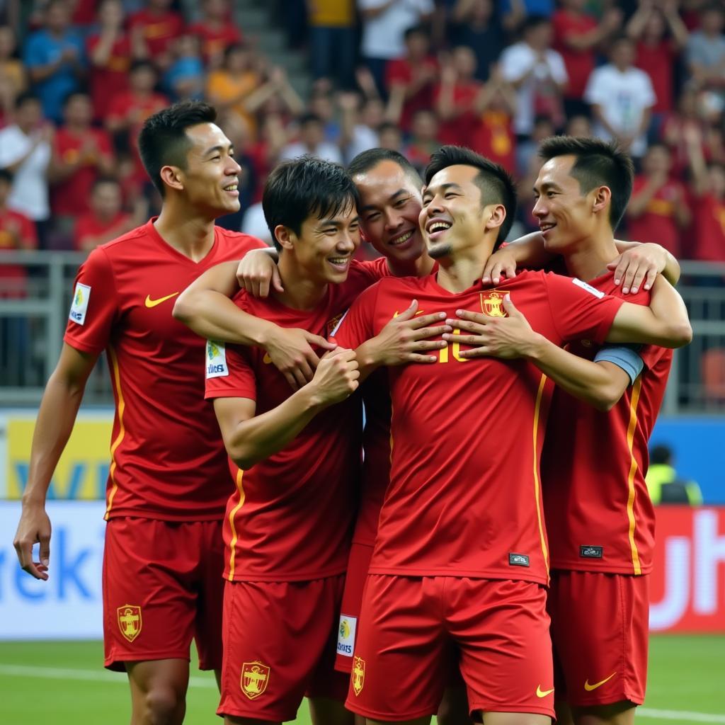 Vietnamese Football Couples Celebrating a Victory