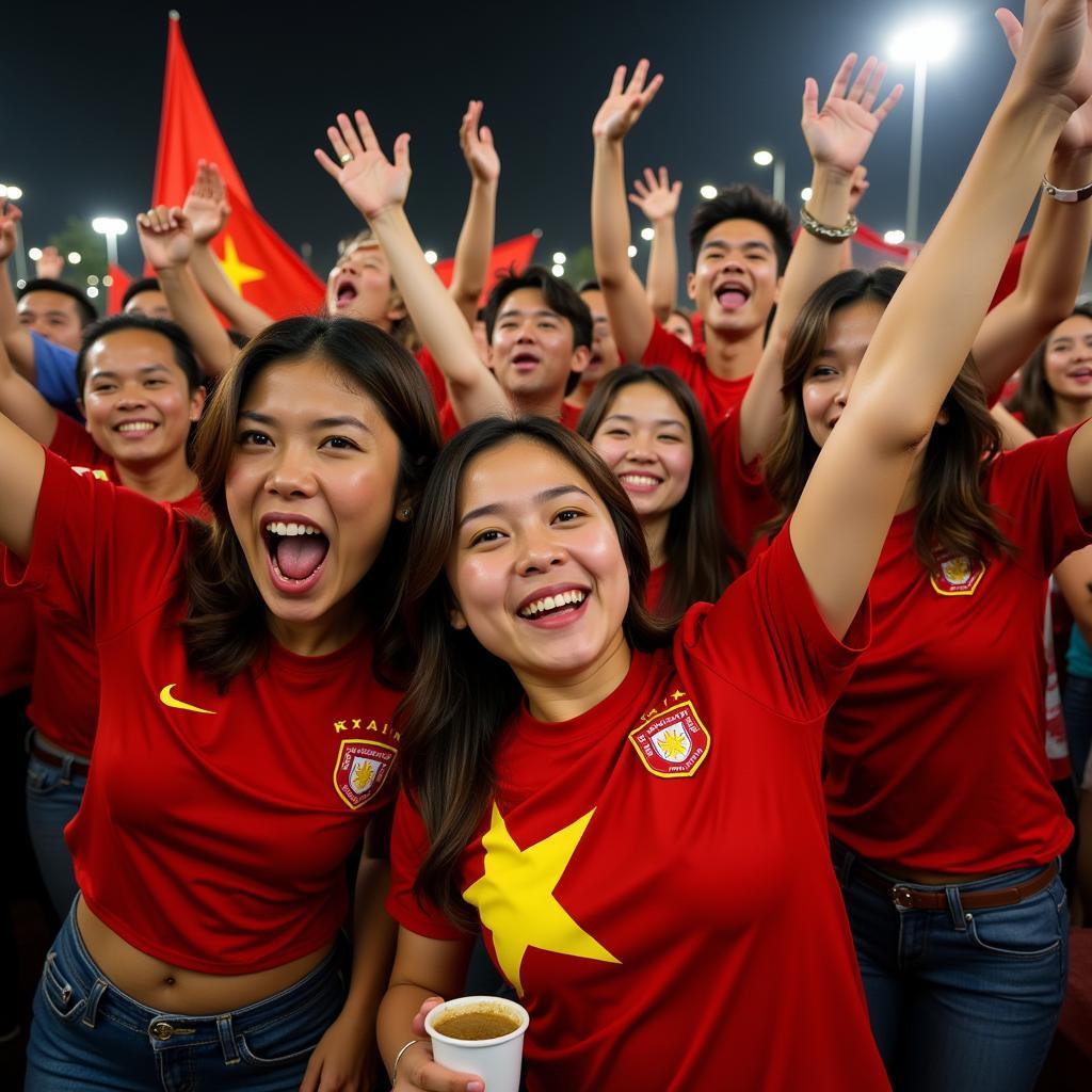 Vietnamese football fans celebrating a victory