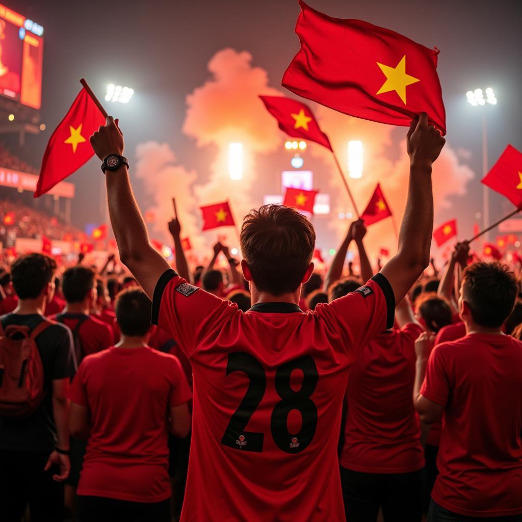 Vietnamese Football Fans Cheer for Player Number 28