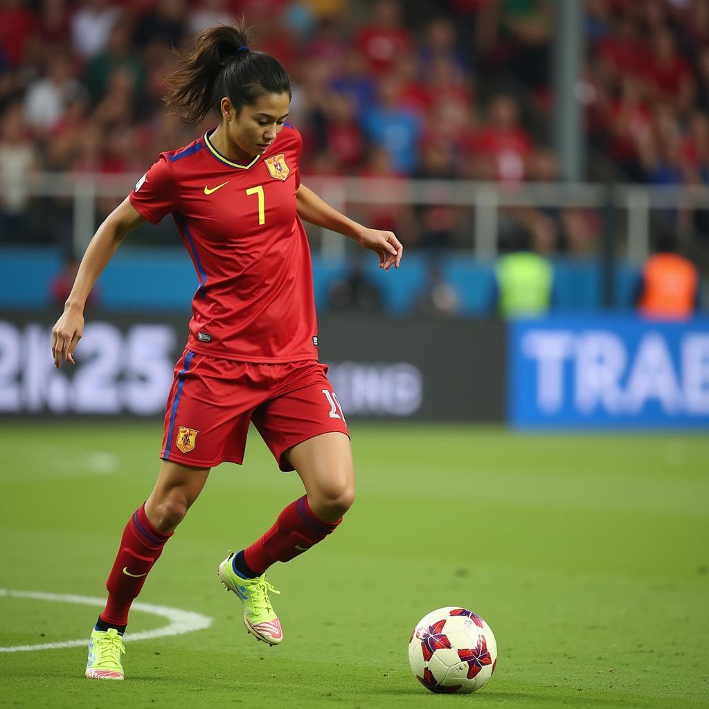 Vietnamese football player competing in an international match