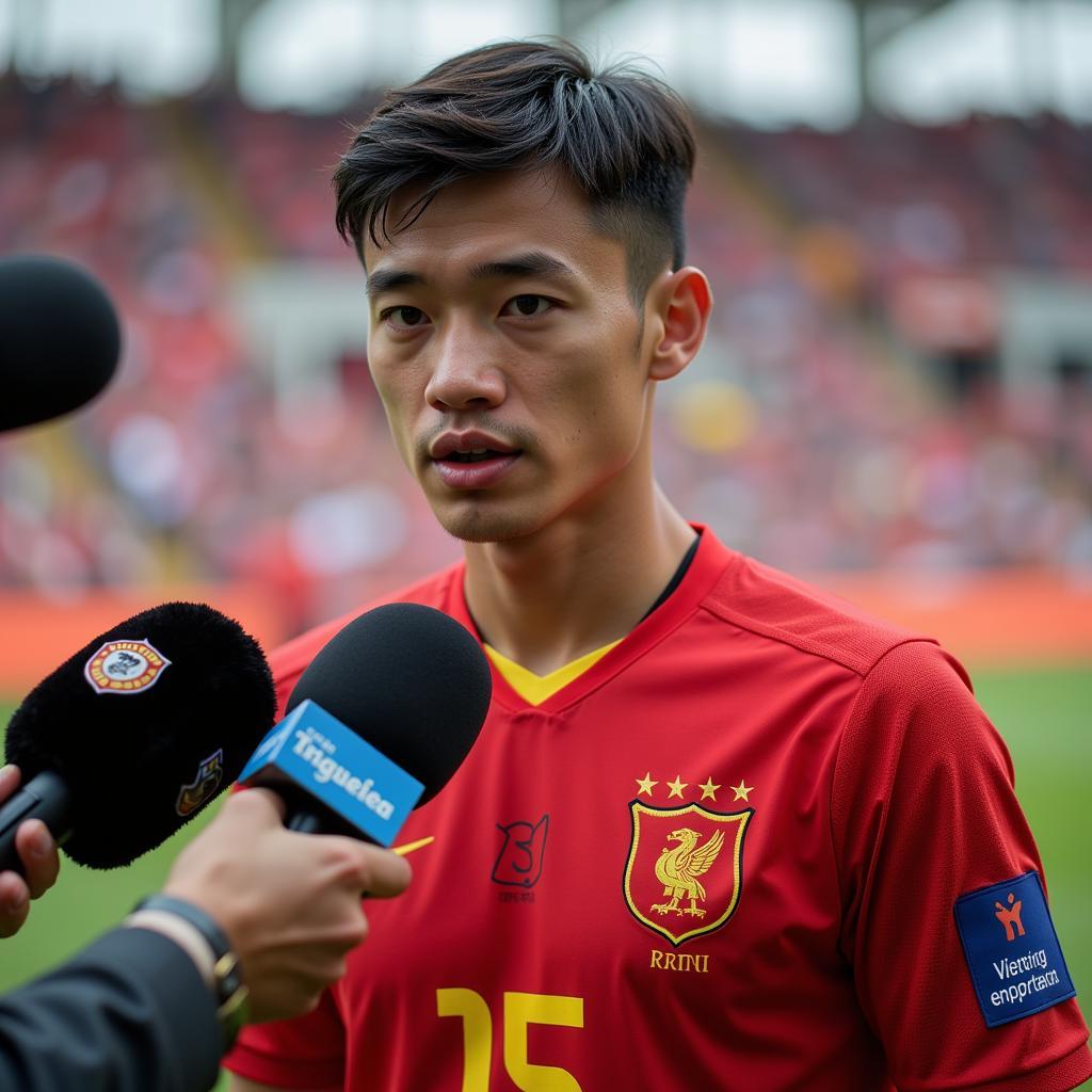 Vietnamese Football Player Giving an Interview