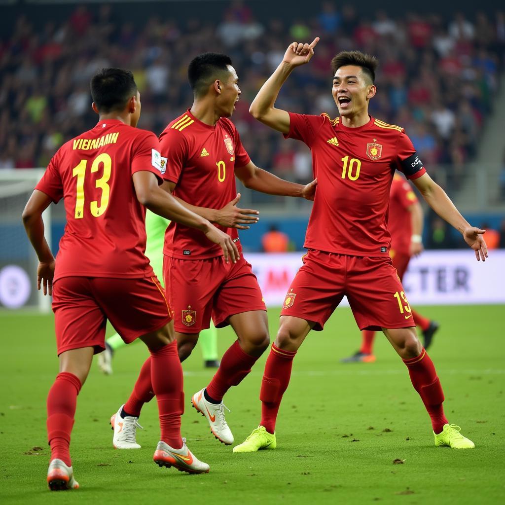 Vietnamese Football Players Celebrating a Victory