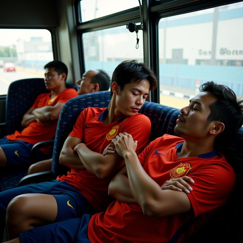 Vietnamese Football Players Sleeping on the Team Bus