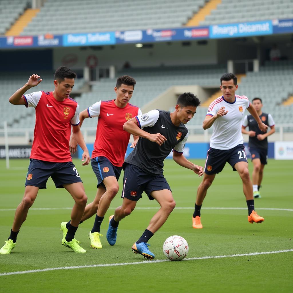 Vietnamese Football Players Training Hard