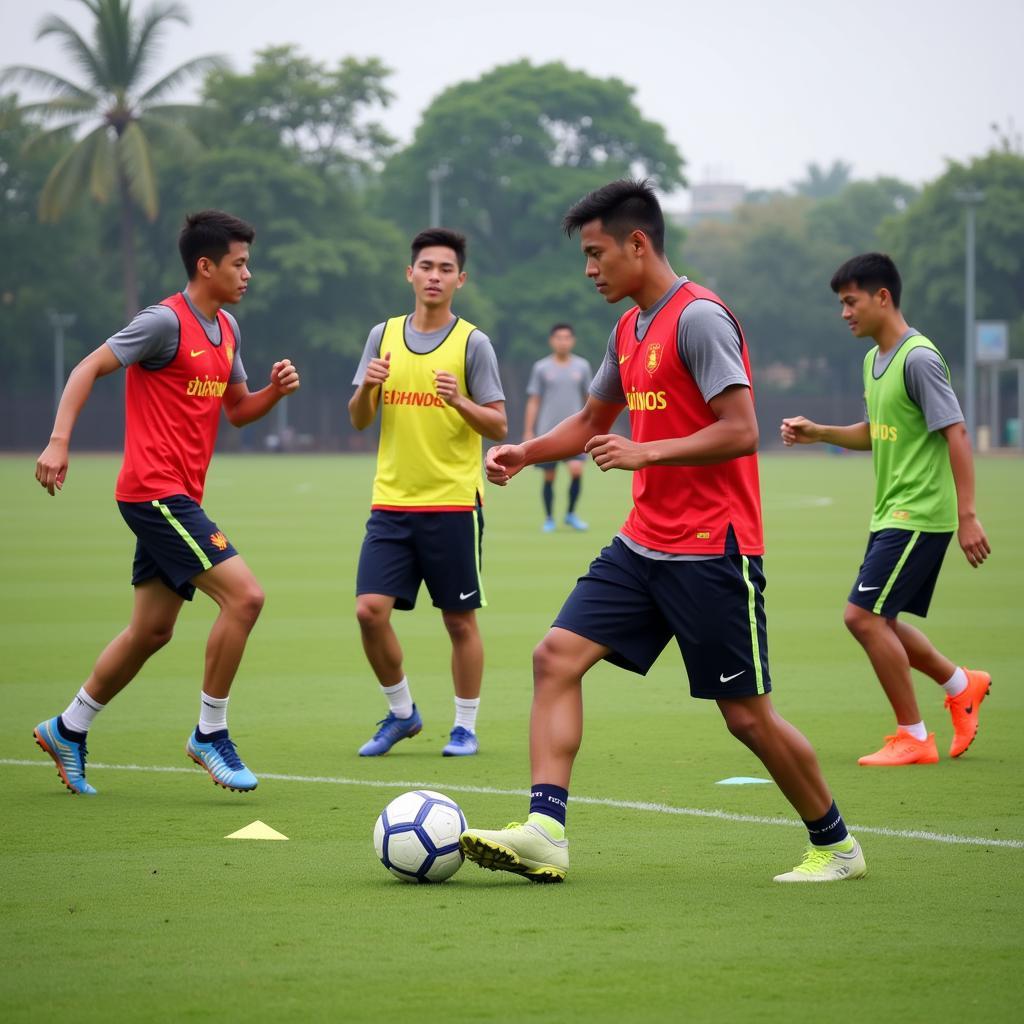 Vietnamese Football Players Training Hard