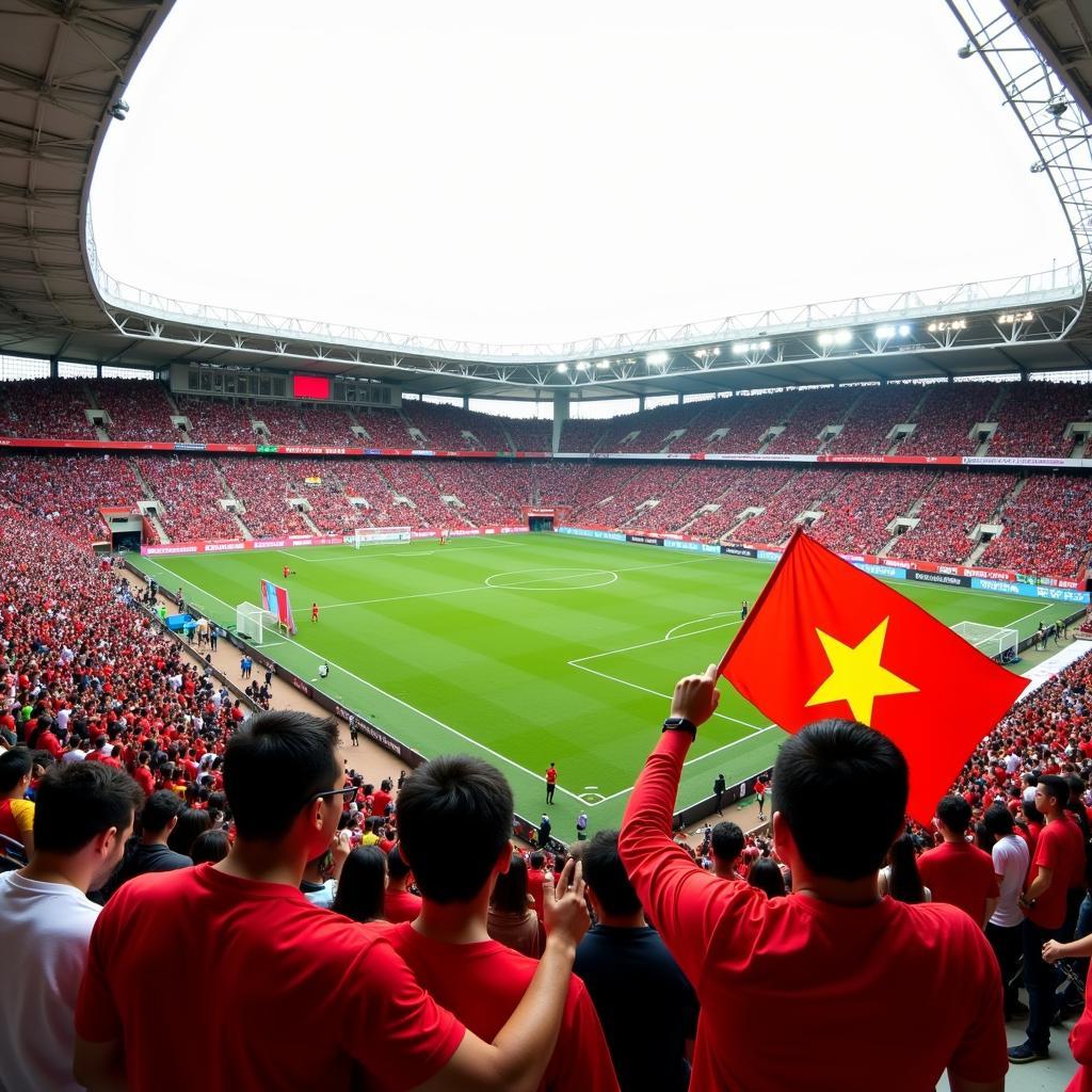 Vietnamese football stadium packed with fans during a match