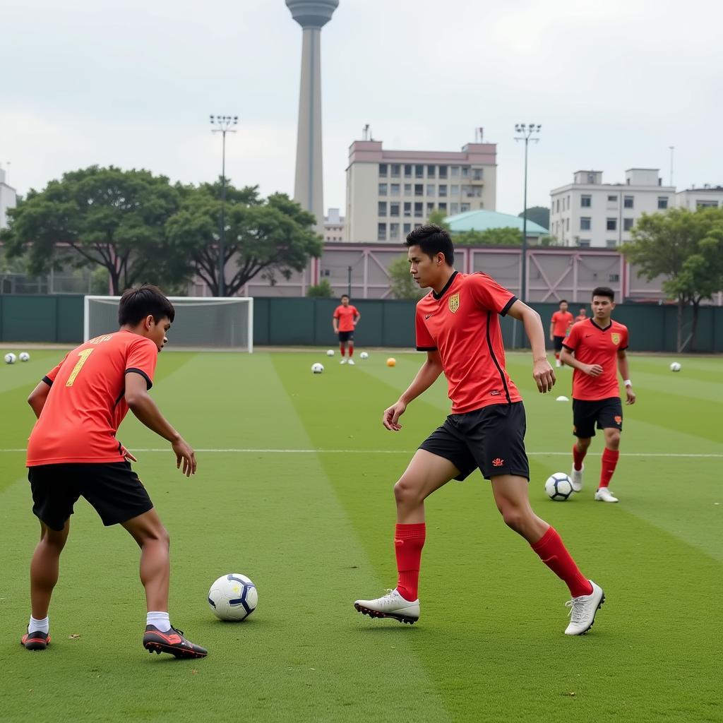 Vietnamese football team during a training session