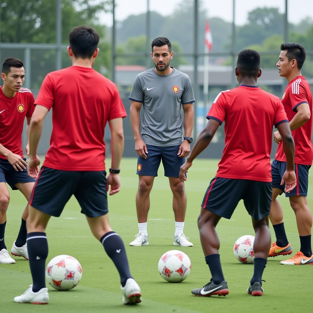 Vietnamese futsal team training rigorously