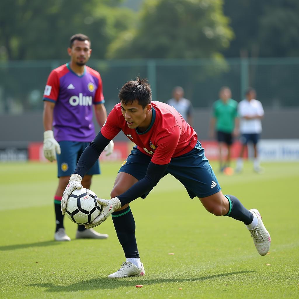 Vietnamese Goalkeeper Undergoing Intense Training