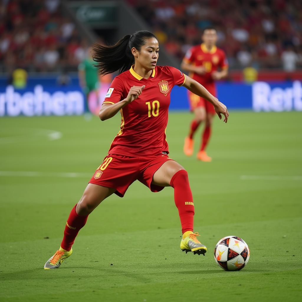 Vietnamese midfielder controlling the ball during the match