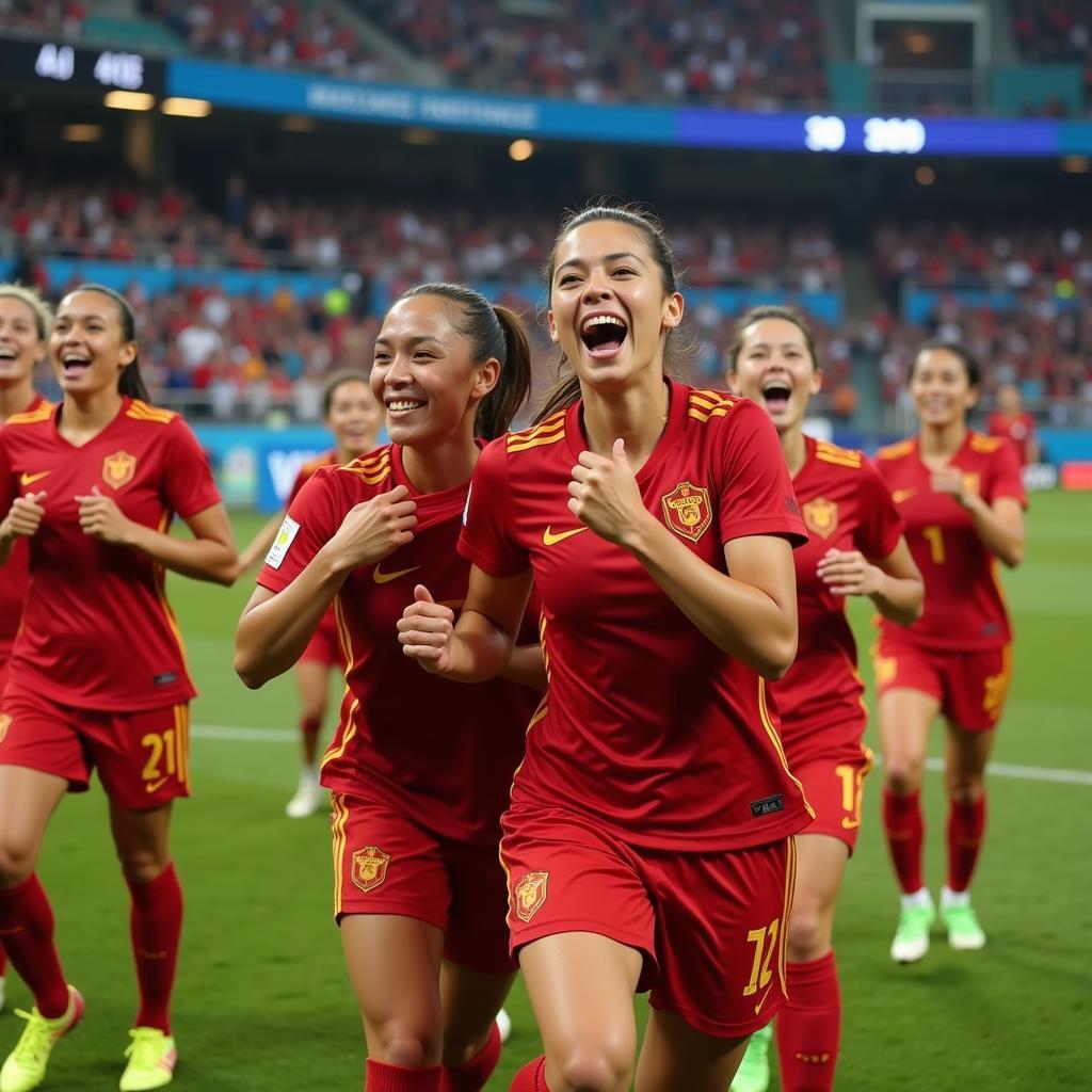 Vietnamese Women's Football Team Celebrates a Goal