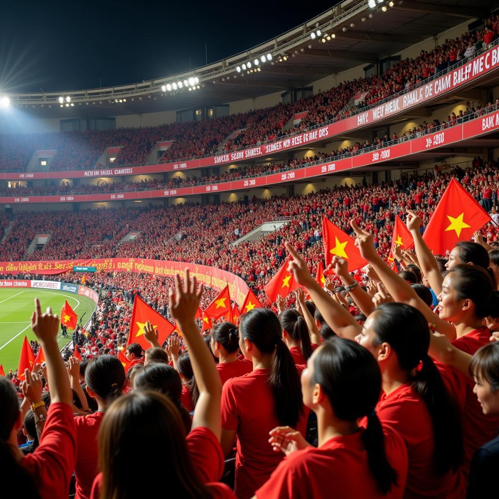 Vietnamese Women's Football Fans Celebrating a Goal