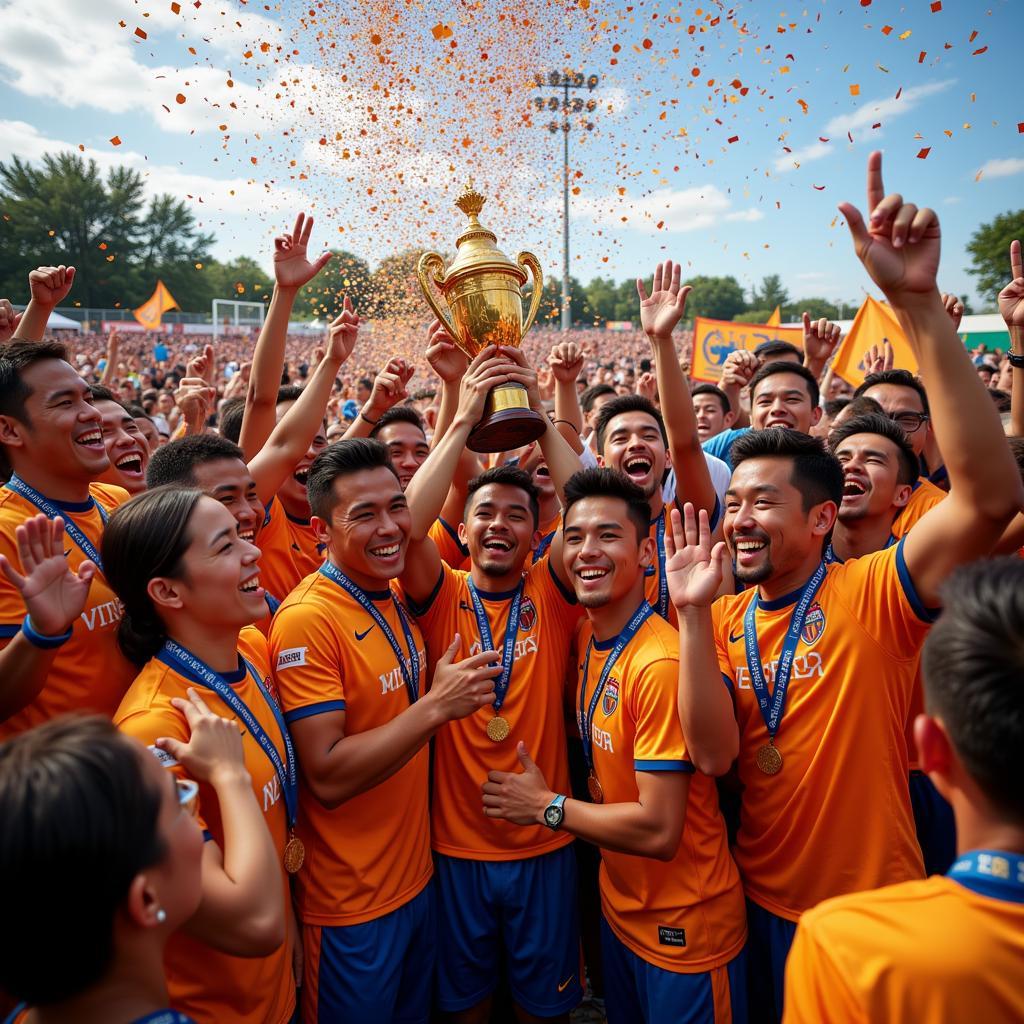 Viettel FC celebrating their 2020 V.League 1 title