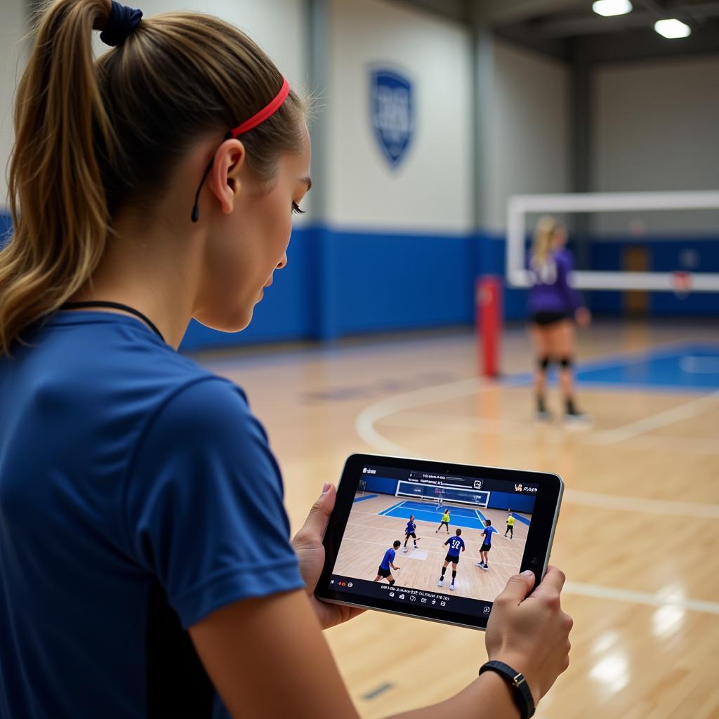 Volleyball Player Reviewing Performance Data on a Tablet