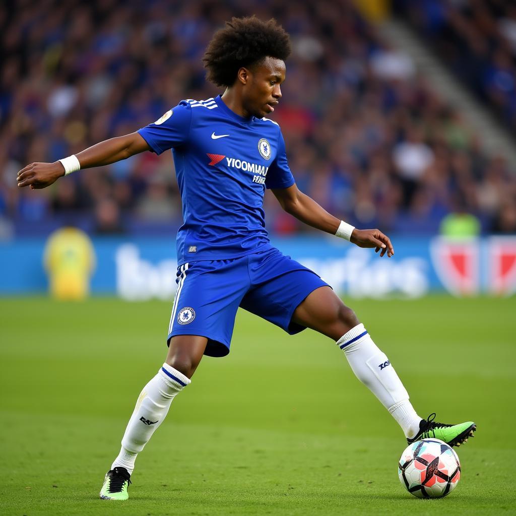 Willian taking a free-kick for Chelsea