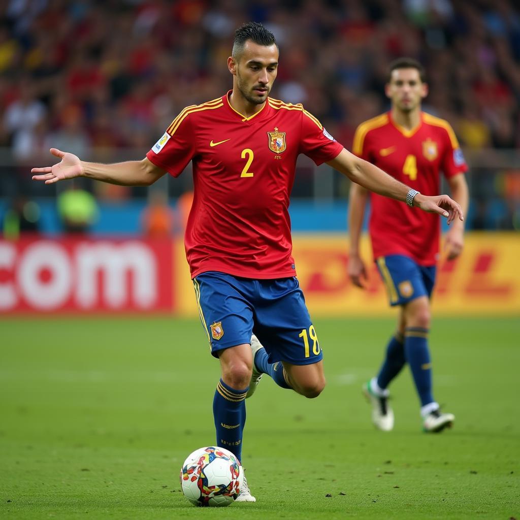 Xavi Hernandez orchestrating Spain's midfield