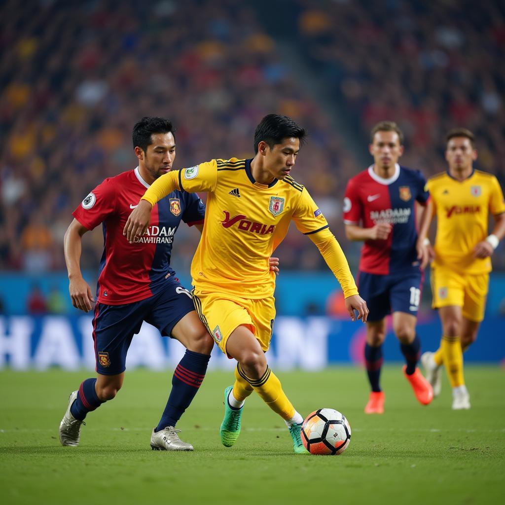 Xuan Truong orchestrating play in midfield, demonstrating his exceptional passing skills and vision.