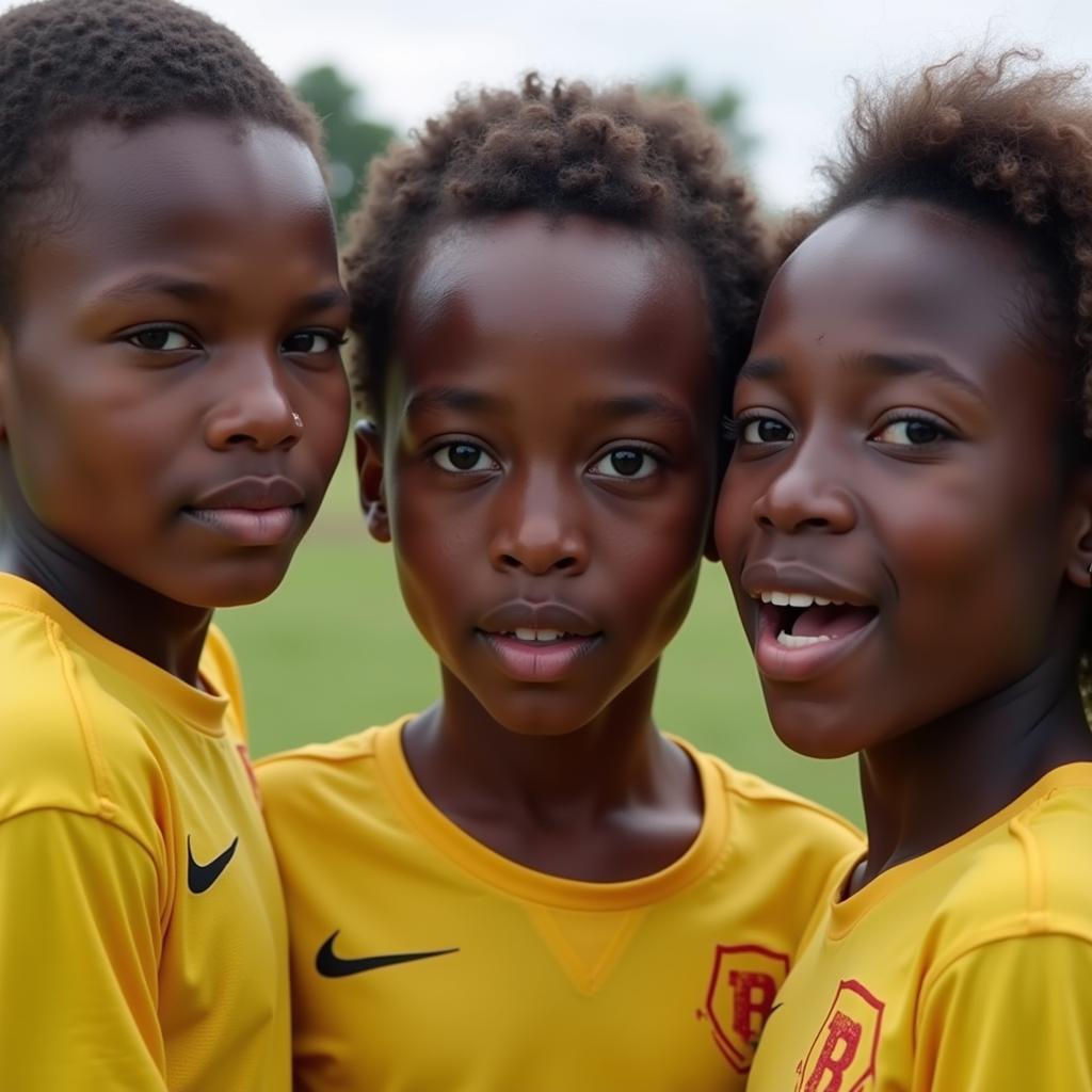 Young African footballers training