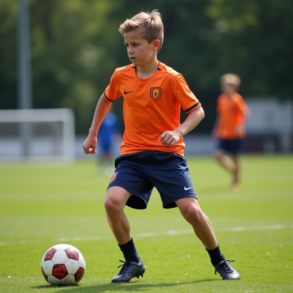 Young Determined Footballer Training Hard