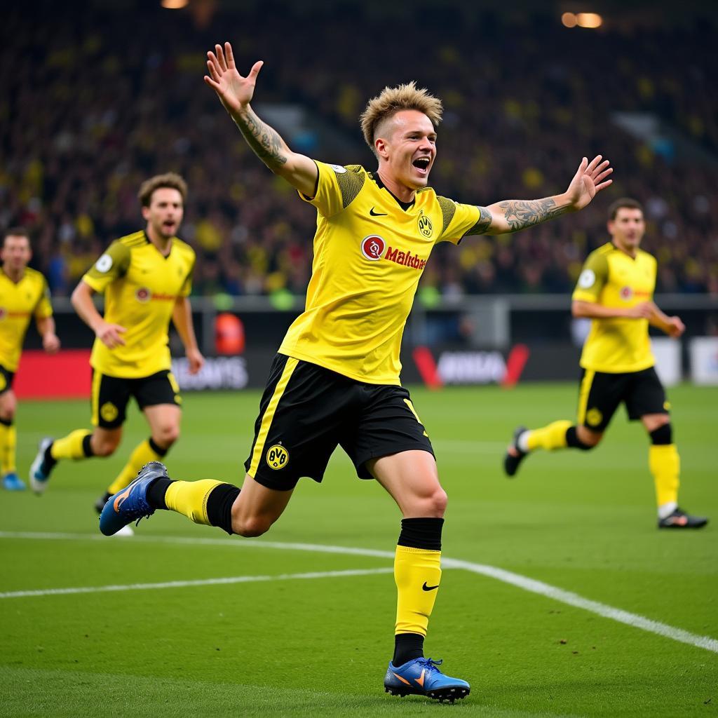 Young Erling Haaland celebrating a goal for Borussia Dortmund