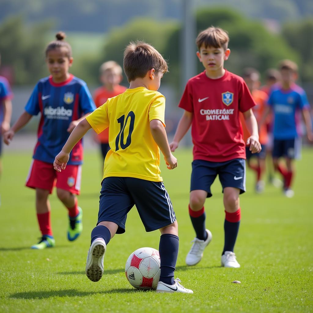 Young football players from 2010 practicing their skills