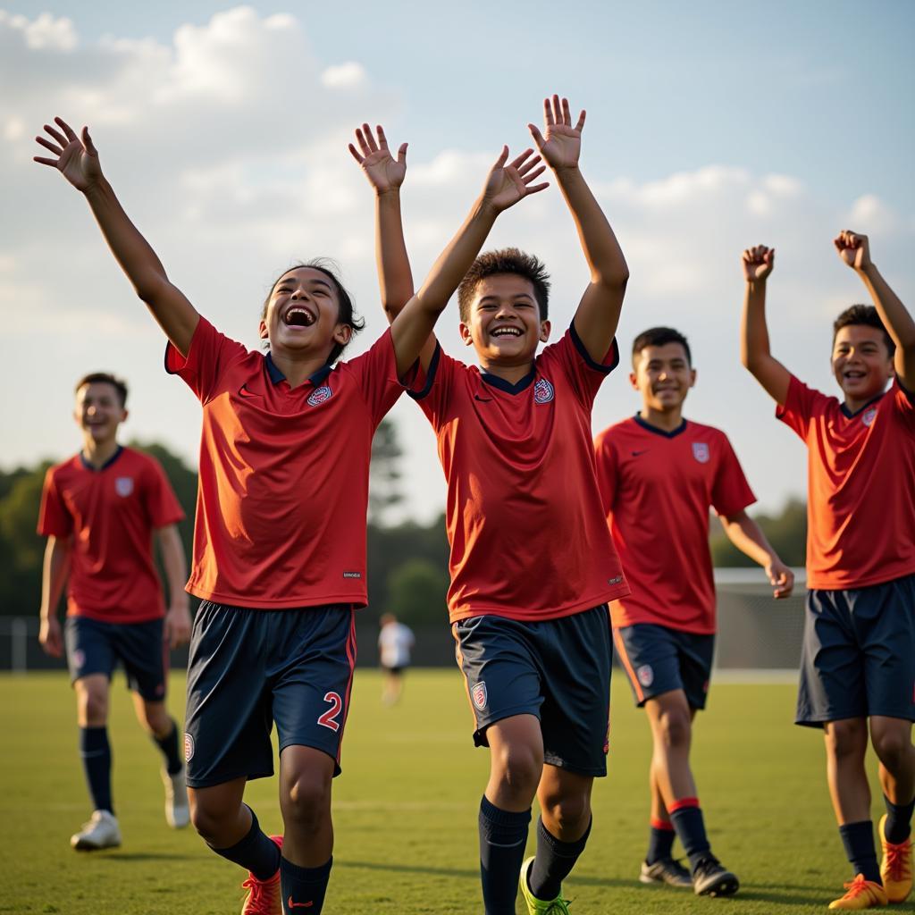 Young Football Players Celebrating