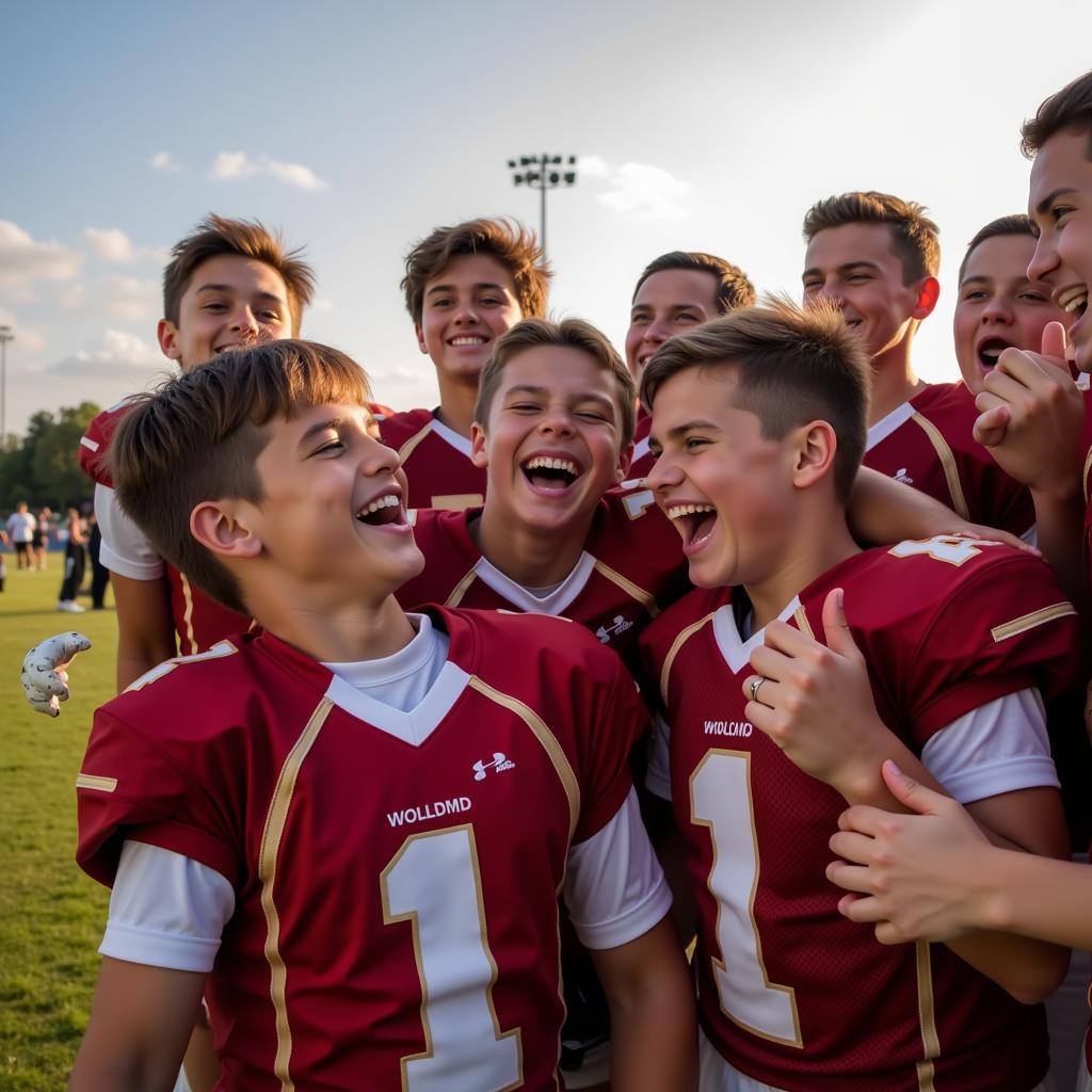 Young Football Players Celebrating Victory