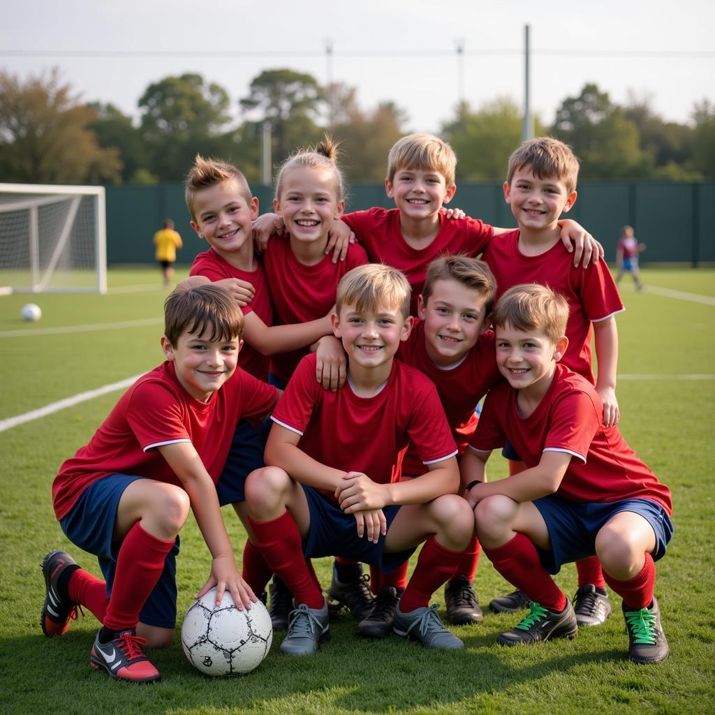 Young football team celebrates victory in 2018