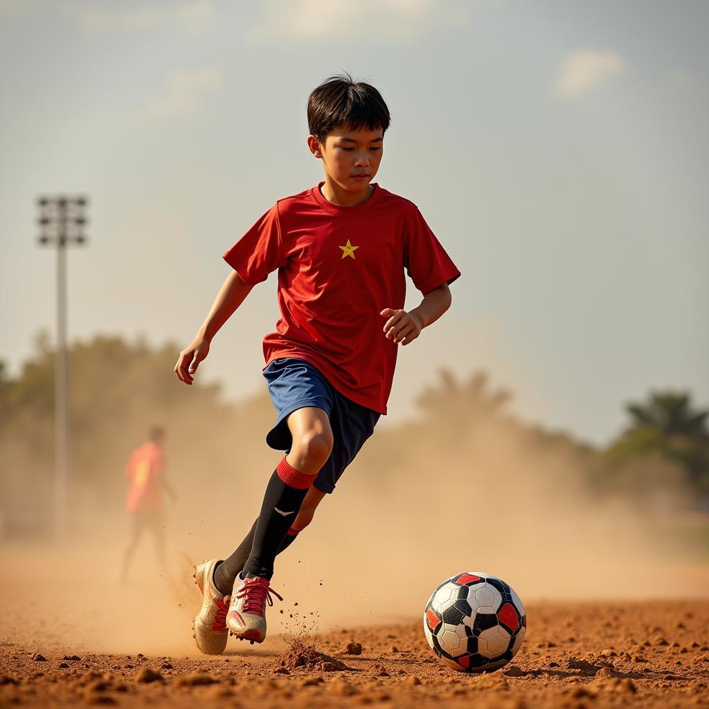 Young Footballer Training Hard - Cau Thu Ha Xa